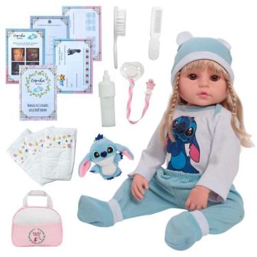 Imagem de Boneca Reborn De Silicone Menina Loira Stitch Pelúcia Fofa - Cegonha R