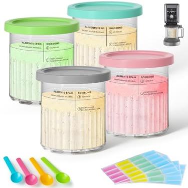 Imagem de GuanQiao Pacote com 4 frascos e tampas de creami Deluxe, 680 g, compatível com máquinas de sorvete Ninja NC500 NC501, livre de BPA, lavável na lava-louças, tampas de 4 cores