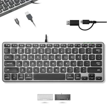 Imagem de Macally Teclado com fio para Mac com hub USB (2 USBC/1 USBA) – Placa de teclado pequena compatível com plugue USB 2 em 1 – para MacBook Pro/Air, Mac mini, iMac
