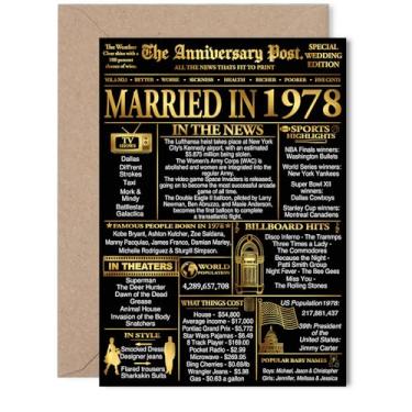 Imagem de Stuff4 Cartão dourado de aniversário de 47 anos para mulheres e homens - Jornal dourado casado em 1978 - Cartão de aniversário de casamento feliz de 47 anos para esposa companheira marido, cartões