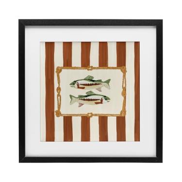 Imagem de Stupell Industries Impressão emoldurada preta de peixe com borda de corda design sob vidro por Veronica Lara, 40,6 x 40,6 cm