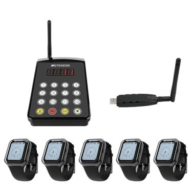 Imagem de Retekess TD154 Sistema de garçonete pager, pagers de restaurante para servidores, carregamento magnético, 79,9 m, tela sensível ao toque, 1 USB 5 receptores de relógio para hotel, cozinha, chef