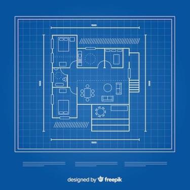Imagem de Quadro Decorativo com Estampa Blueprint House Top View 30 x 30 Papel 2 unidades
