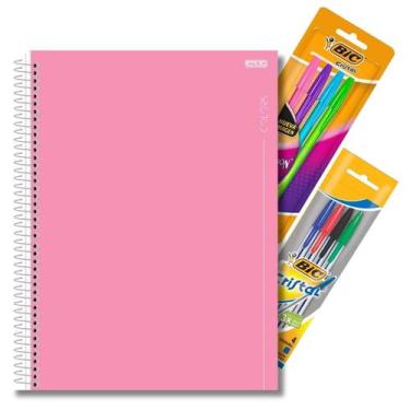 Imagem de Kit Caderno Universitário Espiral 1 Matéria 80 Folhas Capa Dura Lilás 
