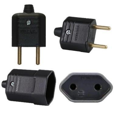Imagem de 15 Plug Macho 2 Pinos 10a + 30 Tomadas Femea Preto Margirius