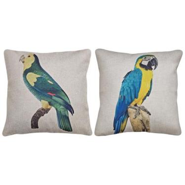 Imagem de Kit 2 Capa Almofada Linho Aves Arara Canindé Periquito 43x43 - M3 Deco