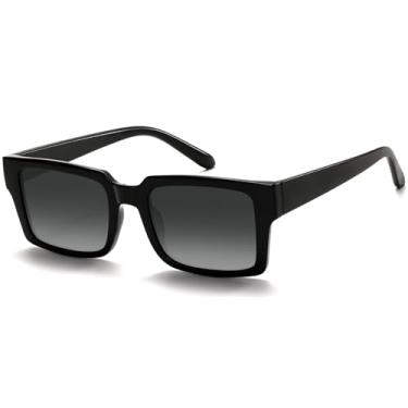 Imagem de IOHLNG Óculos de sol retrô vintage para mulheres e homens, óculos de sol retangulares modernos, proteção UV, Armação preta + lente cinza gradiente