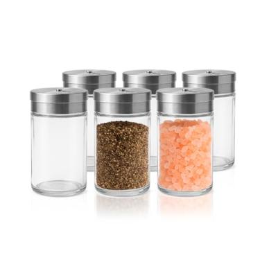 Imagem de Conjunto de 6 Potes para Temperos em Vidro com Tampa Inox, Regulagem Dupla, 100ml, Transparente