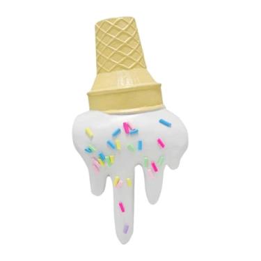 Imagem de KiBcsLic Estatueta de casquinha de sorvete derretida, escultura derretida, sorvete simulado, verão, praia, arte, artesanato, decoração fofa, estátua, brinquedo