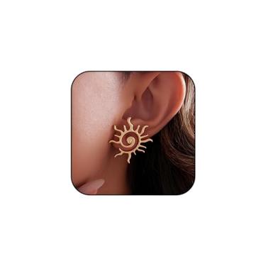 Imagem de Dreuyet Brincos de sol dourado para mulheres, punk, exclusivo, grosso, espiral, sol, vintage, sunburst, acessórios de festa, joias, presentes, Middle, Metal, Sem pedra preciosa