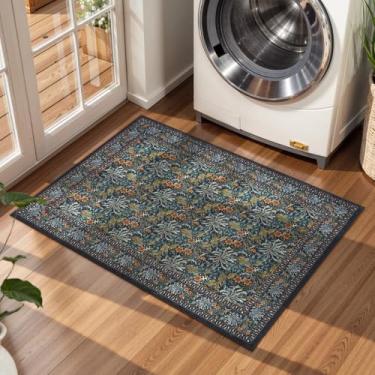 Imagem de Uphome Tapete de entrada floral botânico, tapetes de cozinha laváveis 5,6 x 7,6 cm, antiderrapante, tapete de porta pequeno macio para interior de pelo baixo, tapete espinho vintage para entrada de