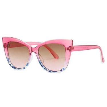 Imagem de HCPIHF Óculos de grau triangular estilo gatinho, armação grande, retrô, resistente a raios UV (pó de chá rosa)