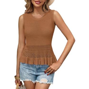 Imagem de Camiseta de crochê Saodimallsu sem mangas com babados marrom