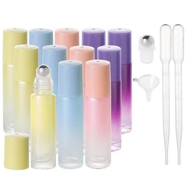 Imagem de SESENSE Frascos de rolo de óleo essencial, frascos de perfume de vidro espesso de 10 ml com abridor de funil e conta-gotas (multicolorido, pacote com 12)
