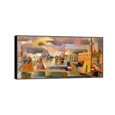 Imagem de BMZFYBS Impressão em tela pintura famosa imagem de parede - Grande Canal de Veneza - Pôster moldura preta para sala de estar banheiro decoração de casa 40 x 80 cm 16 x 31 pol