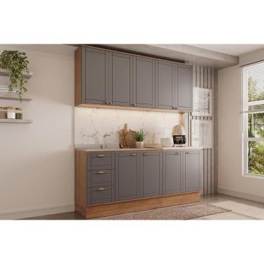 Imagem de Cozinha Modulada Completa Bella 4 Peças (2Aéreos+2Balcões) C4P167 Nogal/Cinza - Carraro