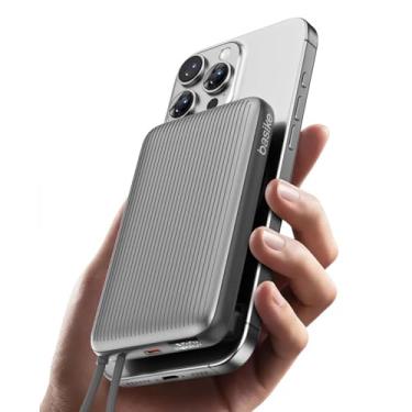 Imagem de Basike Power Bank 10000mAh, 15W Carregador Portátil Universal por Indução, PD até 22,5W (1 Porta + Cabo Integrado), Compatível com Samsung S25/24/23/22/21, iPhone Séries 16/15/14/13 e MagSafe – Cinza