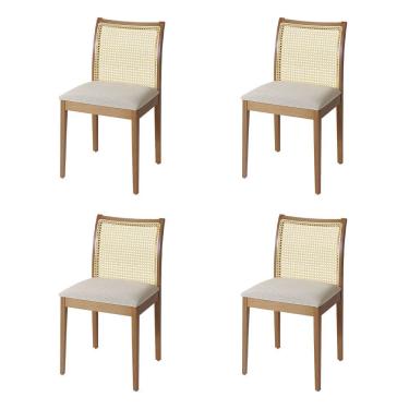 Imagem de Jogo 4 Cadeiras Para Jantar Juliana Jequitibá Natural Estrutura Em Madeira Maciça Linho Bege