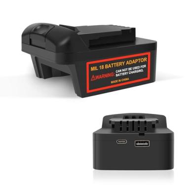 Imagem de POWHAZY Conversor 2 em 1 para bateria Milwaukee M18 compatível com Dewalt e carregador tipo C Porta de carregamento rápido para smartphones, troca de bateria Milwaukee M18 para caber em ferramentas