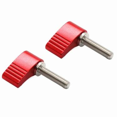 Imagem de 2 parafusos de polegar M6 x 17 mm com alça, parafusos vermelhos de botão de asa única, parafuso de polegar ajustável para banco de peso, wakeboard, carruagem