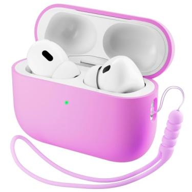 Imagem de ORNARTO Compatível com AirPods Pro 3 (2025), capa protetora de silicone líquido para AirPods Pro 3ª geração com cordão macio frontal capa de silicone visível LED - rosa cereja