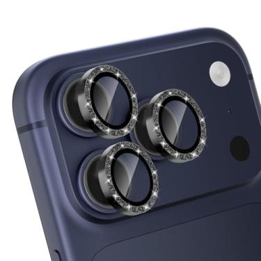 Imagem de CloudValley Protetor de lente de câmara com purpurpurinas para 17 Pro / 17 Pro Max, vidro temperado HD anti-riscos, cobertura de anel metálico inquebrável, instalação fácil, brilho preto