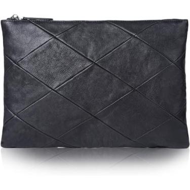 Imagem de Bolsa De Embreagem Grande Masculina Top Bolsa De Mão De Negócios De Couro Para 9,7 "tablet Carteira De Pulso De Pasta Versátil, Black