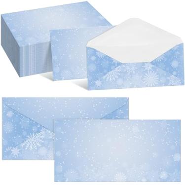 Imagem de Gersoniel Envelopes de envio de floco de neve, Natal, inverno, 160 unidades, nº 10, envelope de Natal, convites, cartas, fechamento padrão de cola, selo, para férias, escritório, cartas, materiais de