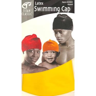 Imagem de TITAN Touca de natação de látex – Touca de natação unissex para adultos e crianças, tamanho único – Touca de látex confortável, leve e elástica para piscina, treinamento e recreação (amarelo)