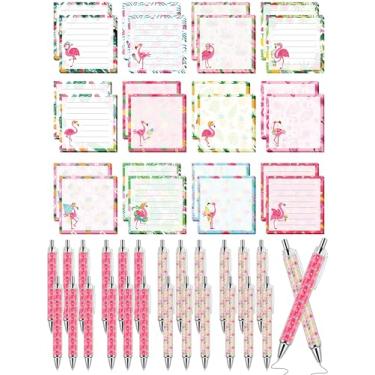 Imagem de Handepo 48 peças de blocos de notas adesivas e canetas de flamingo, canetas de tinta de gel, flamingo, engraçado, fofo, para fazer lista, suprimentos, lembrancinhas de festa, para escola, escritório