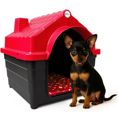 Imagem de Casinha Casa Plástica Cachorro Gato Porte Pequeno Mecpet Com Colchao(Vermelho, Nº 02)