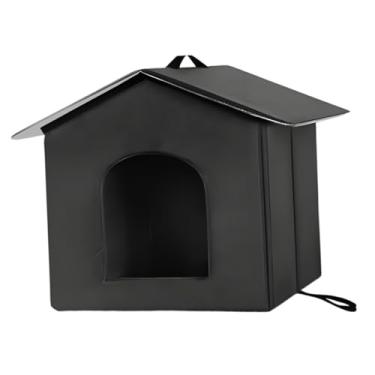 Imagem de Baoblaze Casa para gatos selvagens com teto removível, fácil de montar, lavável, aconchegante, inverno, quente, verão, resfriamento para celeiro, abrigo, Black M