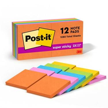 Imagem de Post-it Super Sticky Notes, 7,6 x 7,6 cm, 12 blocos, 2 x The Sticking Power, coleção Rio de Janerio, cores brilhantes (laranja, rosa, azul, verde), reciclável (654-12SSUC)