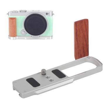 Imagem de SZZCNOX Suporte em L para câmera Panasonic LUMIX S9, cabo de madeira com placa de liberação rápida tipo Arca, sem bloqueio para interfaces e compartimento de cartão de memória (prateado)