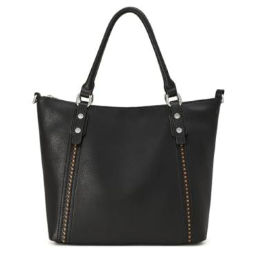 Imagem de ALWY Bolsa Feminina Grande Bolsa De Ombro Couro Sintético Impermeável Trabalho Faculdade (Preto)