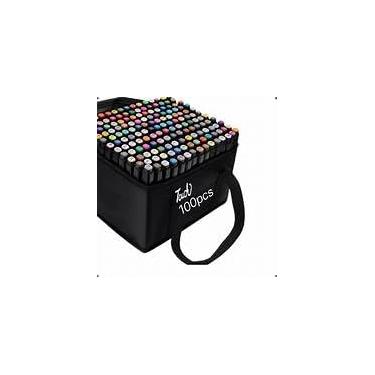 Imagem de Conjunto de Canetas Marcadoras de Arte com Ponta Dupla, 100 Cores, Estojo Portátil, para Desenho e Aquarela