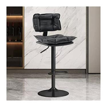 Imagem de Cadeira de bar cadeira de bar de altura ajustável (63-83 cm) banco alto ilha simples caixa cadeira alta assento de couro PU bancos de bar ajustáveis (cor: preto)