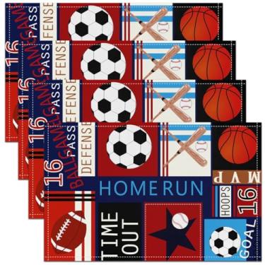 Imagem de Jogo americano para jogo de bola, 30,5 x 45,7 cm, conjunto de 4 jogos americanos de beisebol, basquete, para crianças, adolescentes e adultos, decoração de mesa de cozinha
