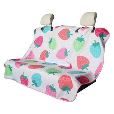 Imagem de Zinytrae Capa protetora de banco traseiro para cães e crianças, capa universal impermeável para banco traseiro para carro, caminhão, van e SUV, capas de carro laváveis na máquina (morango, 1 peça de