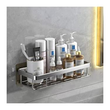 Imagem de Rack de armazenamento de banheiro, vaso sanitário, simples, plástico, lavatório, suporte de parede, suporte de armazenamento não perfurado, essencial para casa (cinza, 1)