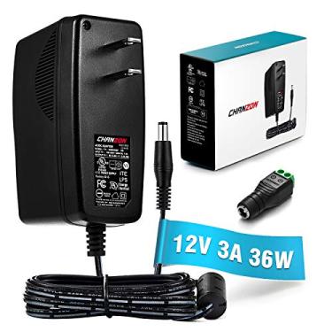 Imagem de Chanzon Fonte de alimentação 12V 3A 36W Adaptador de comutação CA DC, transformador conversor de verruga de parede 12 volts 3 Amp CA/DC, entrada 100-240v 50 60HZ com saída 12vdc 3000ma