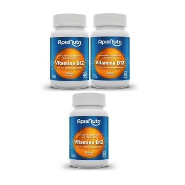 Imagem de Kit 3 Suplementos De Vitamina B12 280 Mg Apisnutri 60 Caps