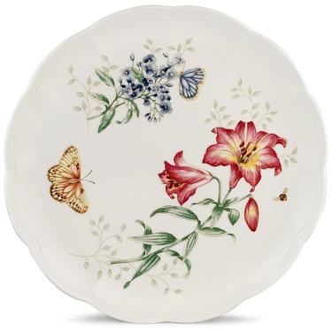 Imagem de Prato de Jantar de 27 cm com Tema Flores e Borboletas, Formato Quadrado e Material de Porcelana, Lenox, Branco Colorido