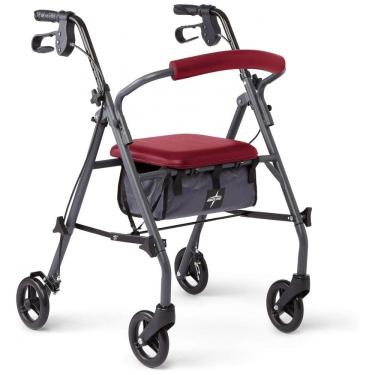 Imagem de Andador Adulto Idoso com Apoio de Braço, Assento Acolchoado e Cesto, Suporta até 136 Quilos, Vermellha, MEDLINE MDS86850ESAR, Vermelho