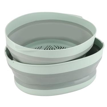 Imagem de Cesta de drenagem de camada dupla dobrável, portátil, escorredor de cozinha, cesta de armazenamento de frutas e vegetais para cozinha, viagem ao ar livre, plástico, material de (Verde Grande)