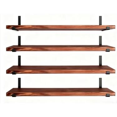 Imagem de Prateleiras GRANDE Industrial Com Mão Francesa De Ferro Invertida Nicho Decoração Rustica Moderna Para Sala Quarto Organiza Objetos Fácil De Instalar Prateleira Madeira(KIT 4 PRATELEIRA ENVELHEC 60CM)