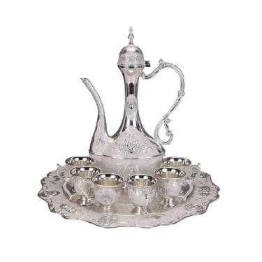 Imagem de SEEK RARE Conjunto de bule de café turco vintage grande conjunto de bule de chá para adultos decoração de festa em casa prata branco