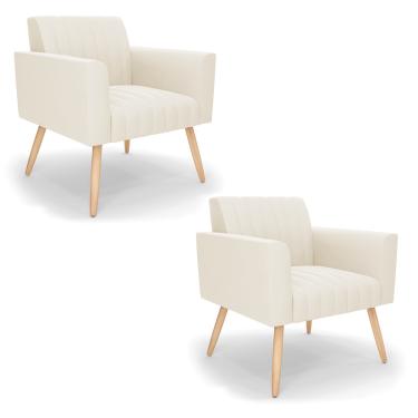 Imagem de Kit 2 Poltronas Viena Gomada Veludo Pés Palito Natural - D'Rossi