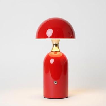 Imagem de Luminária Abajur de Mesa LED Recarregável, 24 cm, 3 Tons de Luz, Dimmer, Portátil, à Bateria, para Quarto, Sala, Escritório, Restaurante. (Vermelho)