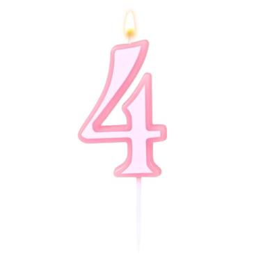 Imagem de Vela de aniversário número rosa choque, 5,5 cm rosa e branco, vela de bolo de feliz aniversário, decoração de bolo, vela numeral para festa de aniversário de casamento, suprimentos de festa para